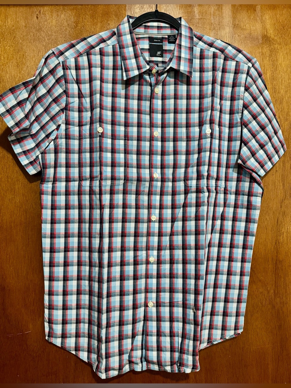 jf j.ferrar Short-Sleeve Plaid Button-Down Shirt - Blue, Red, White